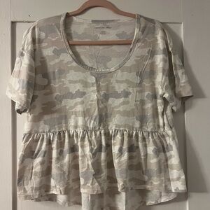American Eagle Outfitters Beige & Light Gray Camo Peplum Top